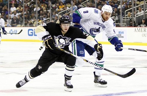 Olli Maatta scores his first goal against the Vancouver Canucks