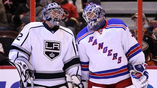 Jonathan Quick and Henrik Lundqvist having a conversation during the 2012 All Star festivities in Ottawa (Photo via NHLSnipers.com)