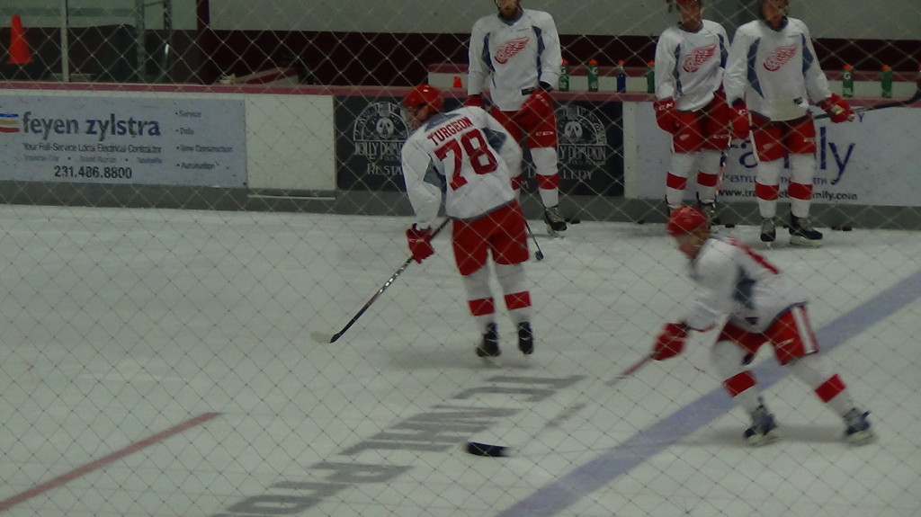 Turgeon takes part in a drill on Day 2 of the Red Wings Development Camp. (Photo by author)