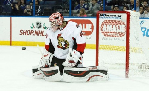 Robin Lehner was the odd-man out in Ottawa’s crowded crease. (Kim Klement – USA Today Sports)