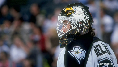 28 Mar 1998:   Ed Belfour #20 of the Dallas Stars in action during a game against the San Jose Sharks at the Reunion Arena in Dallas, Texas. (Stephen Dunn  /Allsport)
