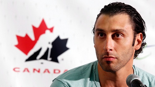 Roberto Luongo answering questions at the Team Canada 2013 Summer Orientation Camp Press Conference in Calgary. Credit: CBC.ca