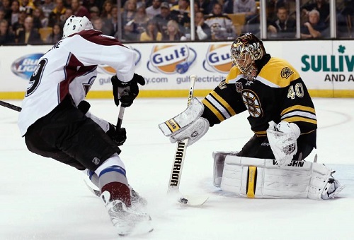 Improving to 4-0, the Avalanche played a hard, physical game against the Bruins on Thursday, coming away with a 2-0 shutout of the defending Eastern Conference champs.  (Winslow Townson/AP)