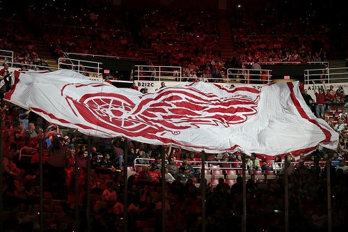 Detroit extended their sellout streak to 101 games in their season opener at Joe Louis Arena Wednesday night. Photo by Dave Reginek//NHLI via Getty Images