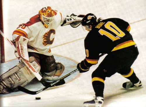 Pavel Bure scored one of the most iconic goals in Canucks history in 1994 against the Calgary Flames on Mike Vernon. Credit: Getty Images