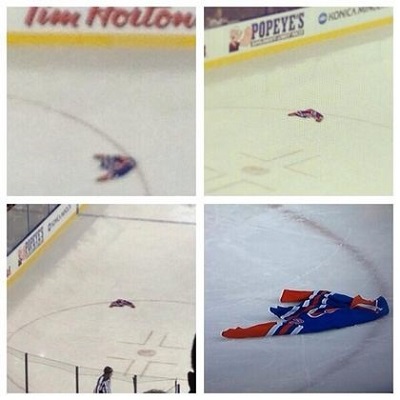 An Oilers jersey tossed onto the ice after Edmonton was shut out 6-0. (Photo source: Twitter)