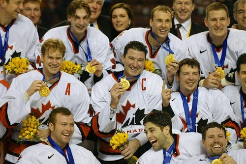 Many of the players in this article can be seen in this photo after Canada won gold at the 2002 Salt Lake City Olympics. (Photo by Getty Images)