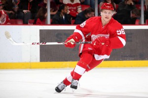 Forward Teemu Pulkkinen playing in his first career NHL regular season game. (Photo by Gregory Shamus/Getty Images)