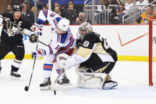 Derick Brassard has been the Rangers best offensive producer in their second round series against Pittsburgh. (Elsa – Jamie Sabeau – Getty Images)