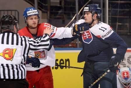Whatever that dude said, it had to have been about Vladimir Sobotka's momma. Just look at that GLARE. (Photo by Richard Wolowicz/HHOF-IIHF Images)