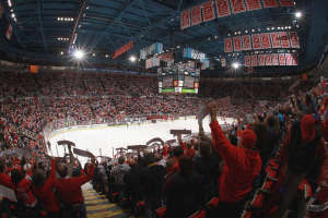A sold-out crowd at Joe Louis Arena chant "Gordie-Gordie" as Detroit wishes Mr. Hockey well. (Dave Reginek/NHLI via Getty Images)