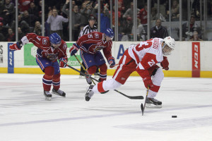 Griffins winger Andreas Athanasiou uses his explosive speed to score on a breakaway during 3-on-3 overtime in a game Friday night against Hamilton. (Photo by Mark Newman)
