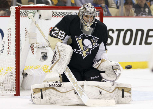 Penguins Goalie Marc -Andre Fleury has been the one thing keeping Pittsburgh in their series against the Rangers. (Justin K. Aller – Getty Images)