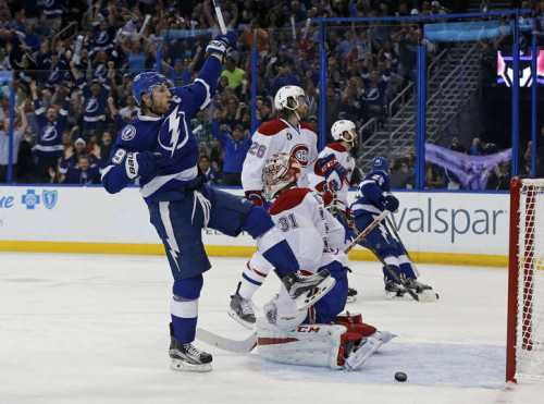 Steven Stamkos and the Lightning advanced past the Canadiens to the Conference Finals last night. (Mike Carlson – Getty Images)