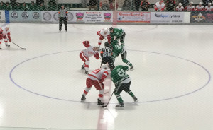 The opening faceoff. (Photo by Mark Stepneski)