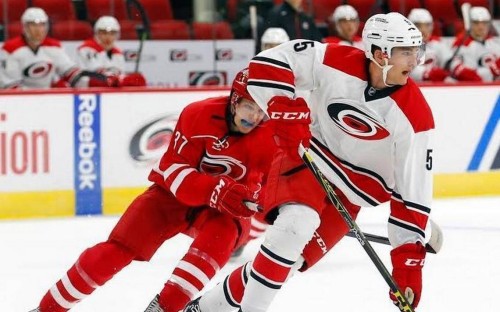The Hurricanes are hoping Noah Hanifin is a fixture on their blueline for years to come. (Chris Seward – Raleigh News & Observer)