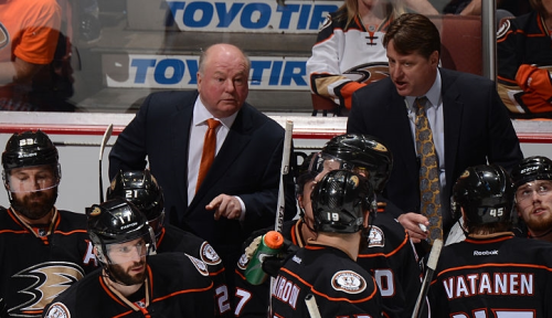 Bruce Boudreau and the Ducks’ plans to take the next step towards the Stanley Cup Finals have been seriously derailed for the time being. (Robert Binder – Getty Images)