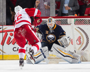Detroit's Tomas Jurco takes a penalty shot in a game against the Buffalo Sabres on December 14, 2015 at Joe Louis Arena. (Photo by Dave Reginek/NHLI via Getty Images)
