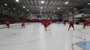 Teams warm up before Friday's scrimmage at Centre Ice Arena in Traverse City, Michigan. (Photo by Author)