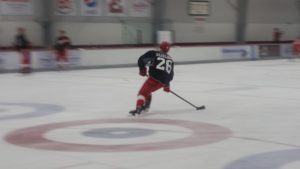 Saarijarvi takes part in a passing drill during the Red Wings' prospect development camp on Day 3. (Photo by author)