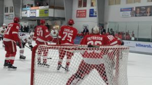 Detroit Red Wings goalie Jake Paterson anticipates a defensive zone faceoff during Saturday afternoon's Game 2 of the Traverse City Prospect Tournament. (Photo by Author)