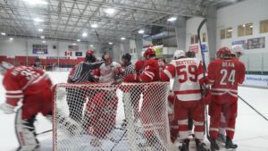 Chaos ensues following a no-goal call during the second period of Tuesday's championship game. September 20, 2016. (Photo by Author)