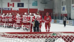 The handshake line following a Carolina championship win over Detroit. September 20, 2016. (Photo by Author)