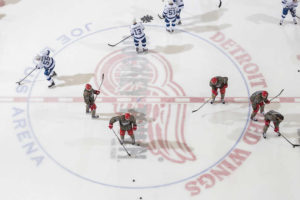 The Detroit Red Wings wear their Military Appreciation Night jerseys during warm-ups before a game against the Tampa Bay Lightning on November 15, 2016. Joe Louis Arena. (Photo by Dave Reginek/NHLI via Getty Images)